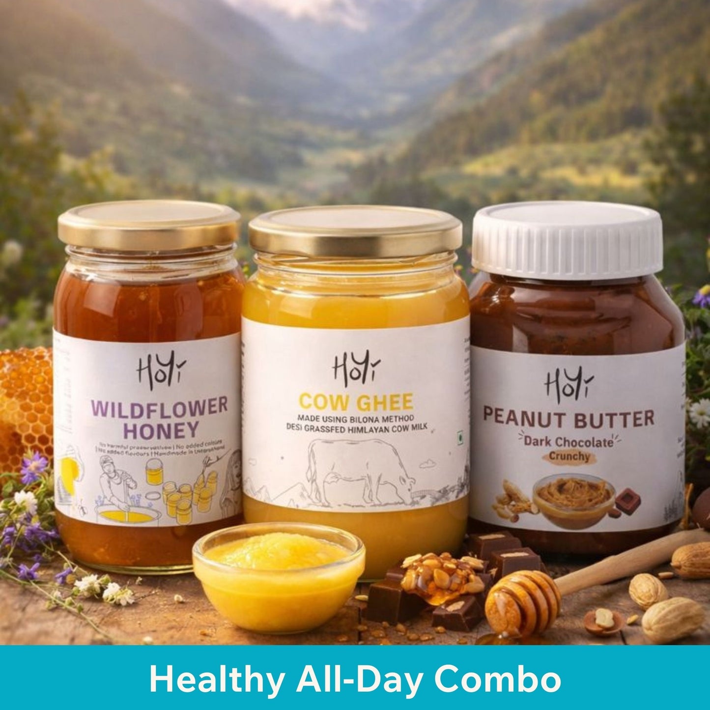 healthy combo by HoYi with Natural Peanut Butter, Ghee and Honey