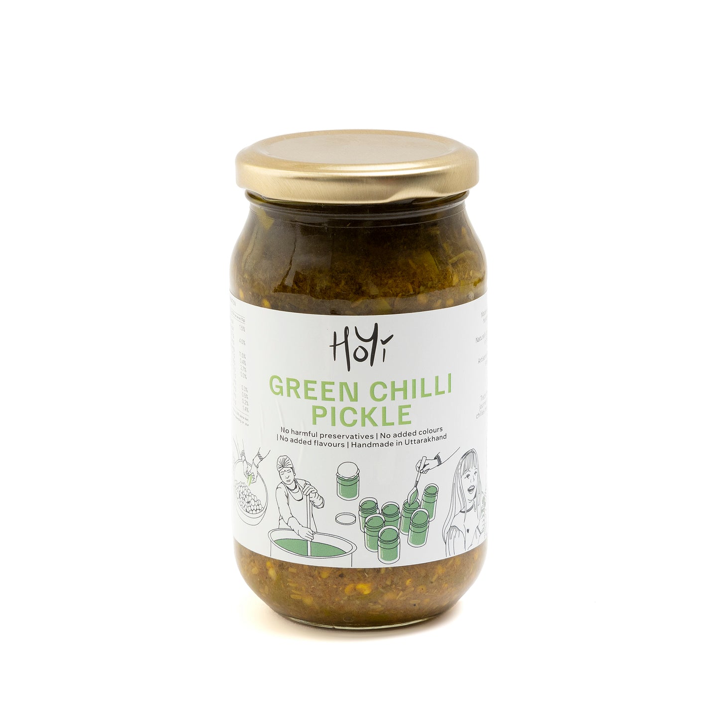 HoYi Green Chili Pickle (400gms) Handmade and Organic (Front)