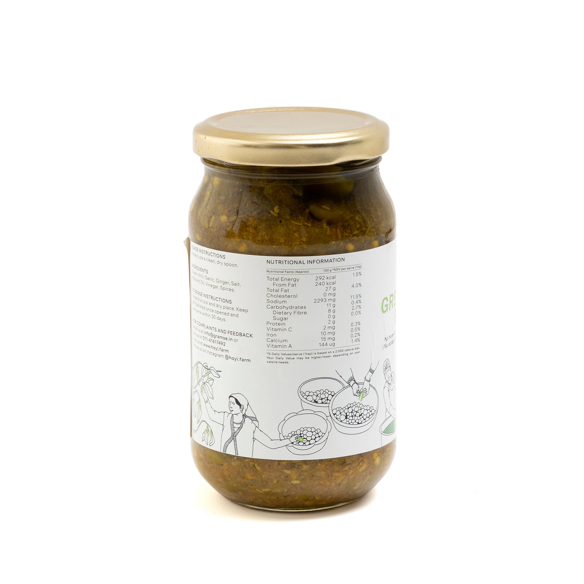 HoYi Green Chili Pickle (400gms) Handmade and Organic (Side)