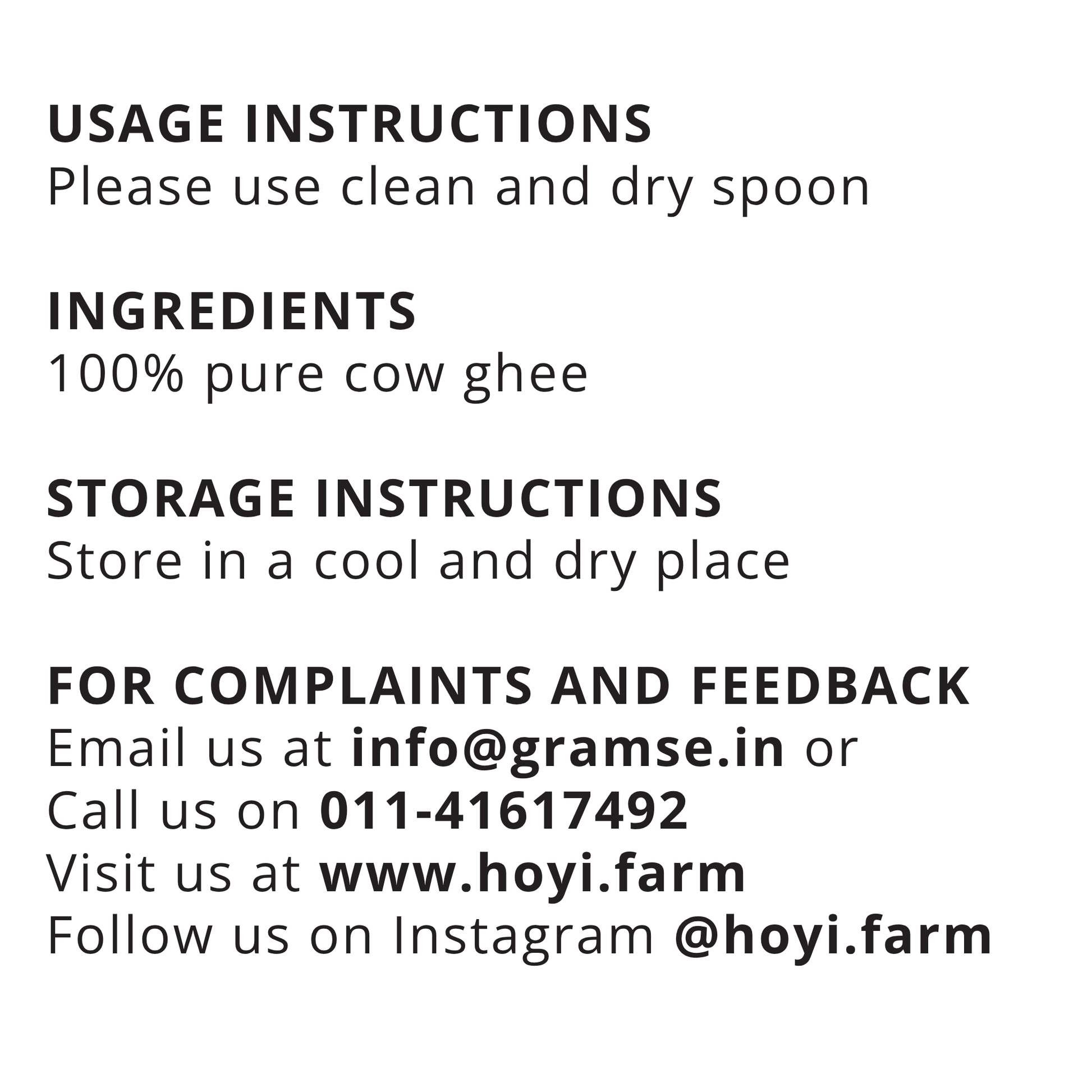 HoYi Pahadi Cow Ghee ingredients storage and usage instructions