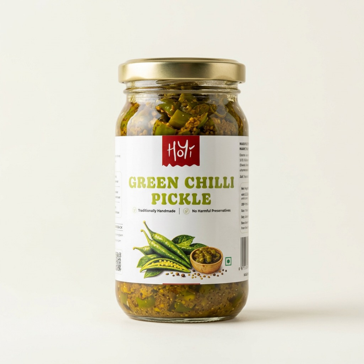Green Chilli Pickle - Fresh chillies and spices, mustard oil used