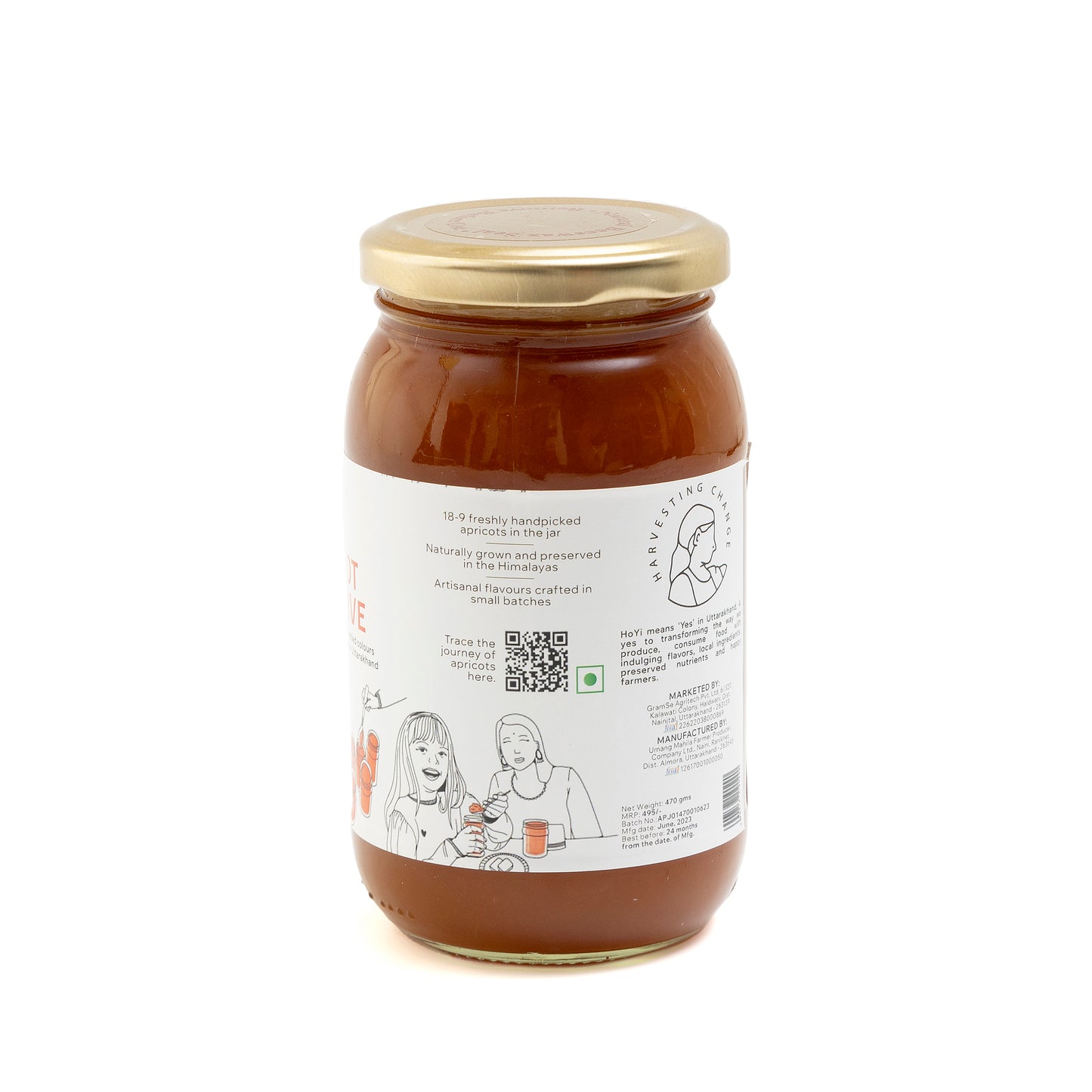 HoYi Apricot Preserve (470gms) Handmade and Organic (Back)