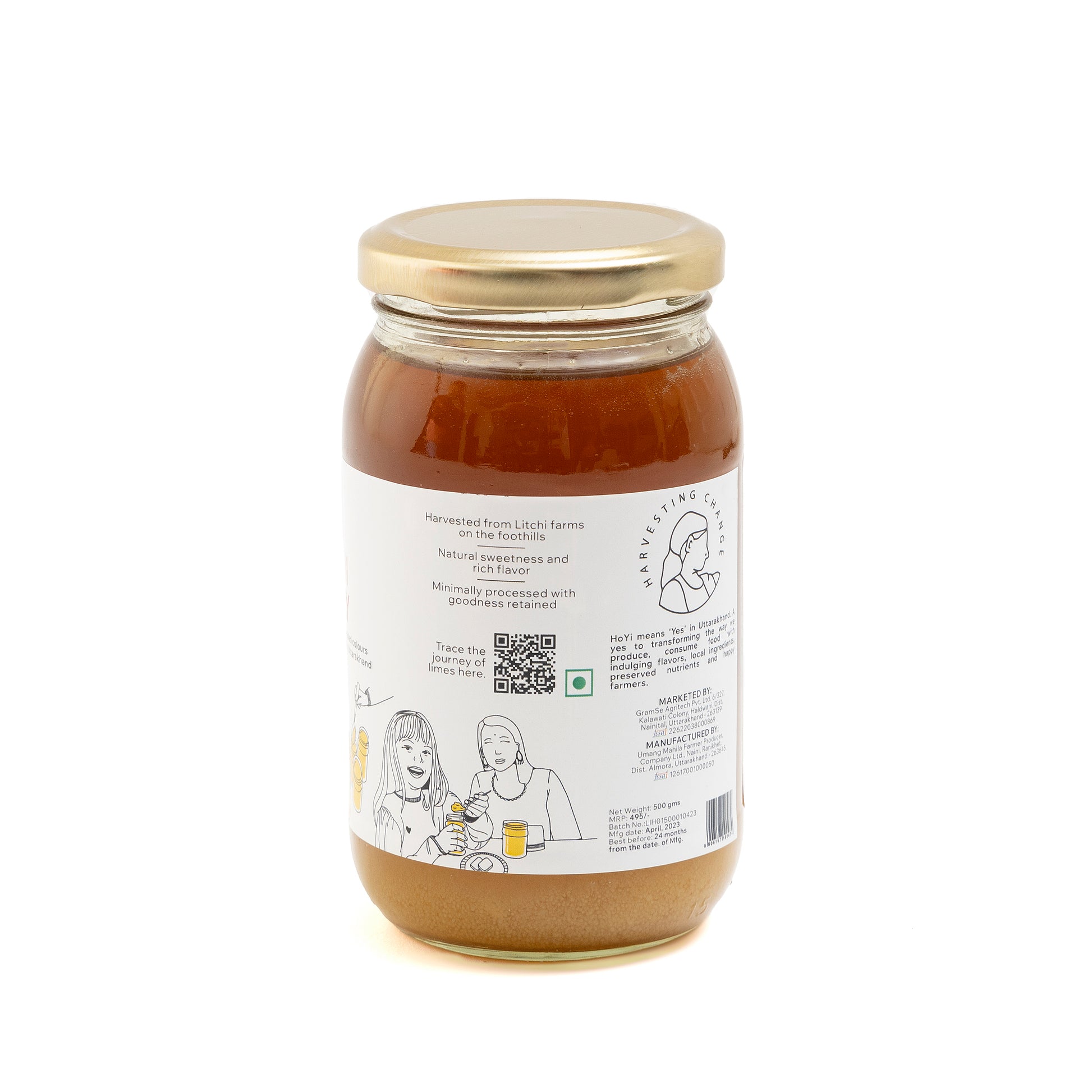 HoYi Litchi Honey 500 gm Handmade and Organic (Side)