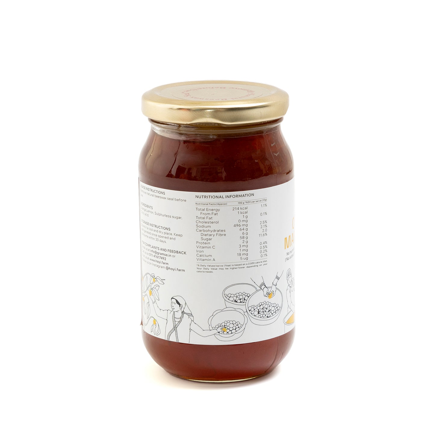 HoYi Orange Marmalade (500gms) Handmade and Organic (Back)