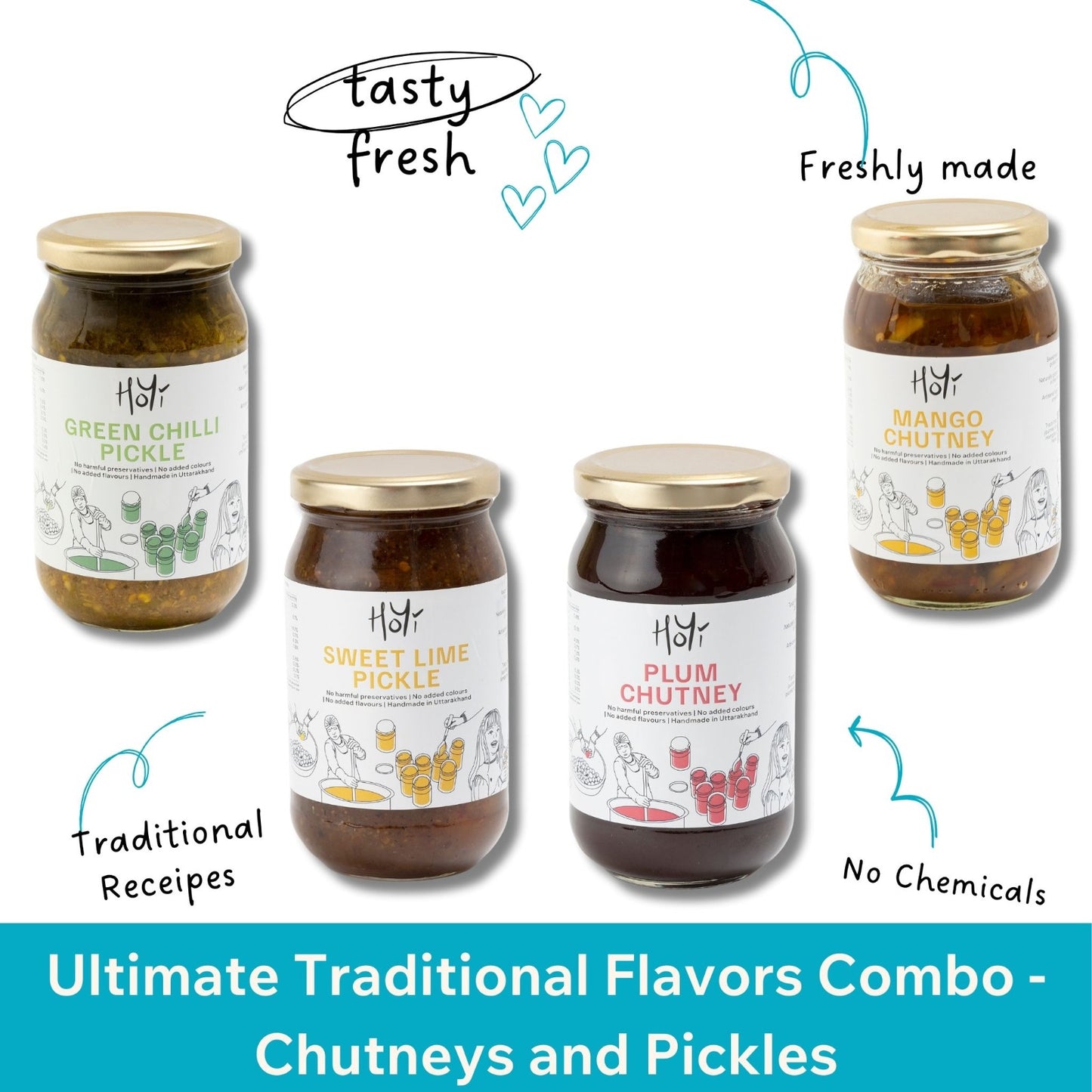 Indian chutney and pickle combo including mango chutney plum chutney and pickles