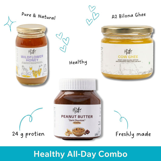 healthy combo by HoYi with Natural Peanut Butter, Ghee and Honey
