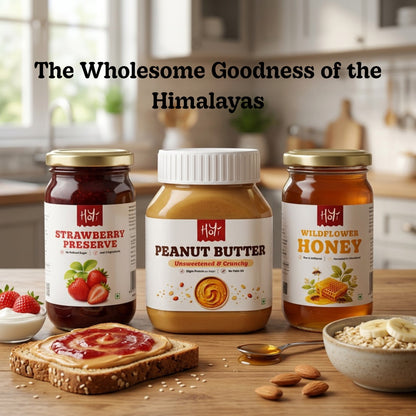HoYi Healthy Breakfast Combo | Strawberry Preserve + Honey + Unsweetened Peanut Butter | Protein + Fruit + Honey Immunity Pack