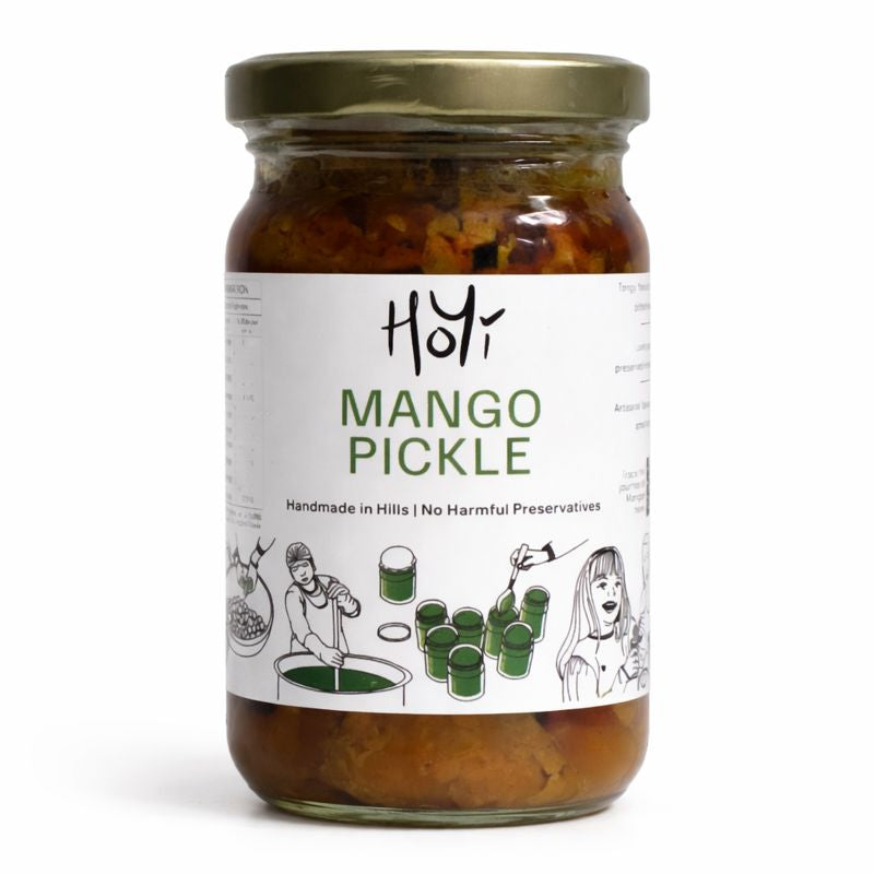 HoYi Mango Pickles, Plain white background. Traditional handmade pickle, with mustard oil