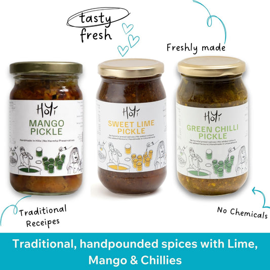 Evergreen Indian pickles combo with mango sweet lime and green chilli pickle