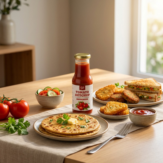 HoYi Tomato Ketchup bottle made with 70% real tomatoes and no refined sugar