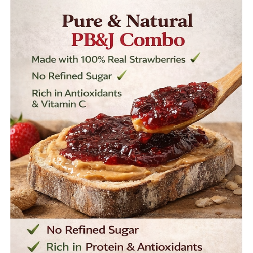 Spreading HoYi natural peanut butter and jam. No refined sugar healthy spread. 
