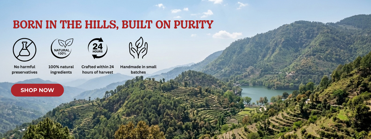 Terraced green hills of the Himalayas with a lake in the valley. HoYi products are born in the hills and built on purity. Shop now.
